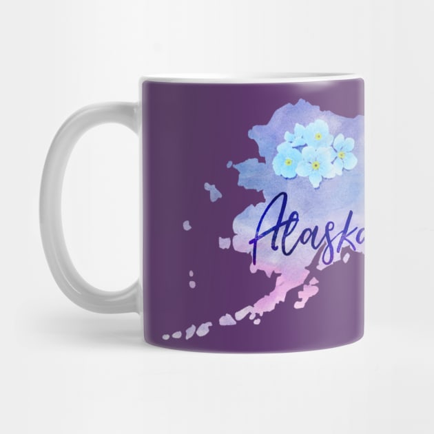 The State of Alaska - Purple Forget-me-not Watercolor by loudestkitten